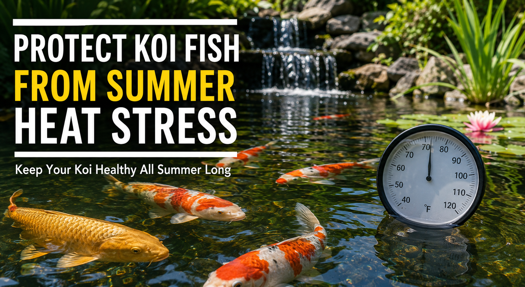 Protect koi fish from summer heat stress in a backyard pond